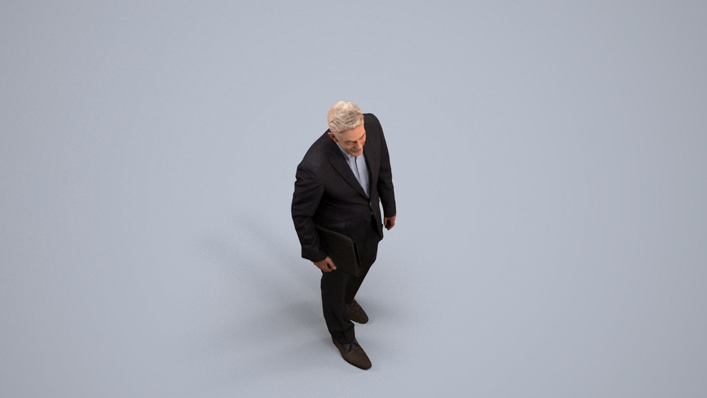 realistic 3D senior man business, scanned archviz people for Blender and 3ds Max, back view render