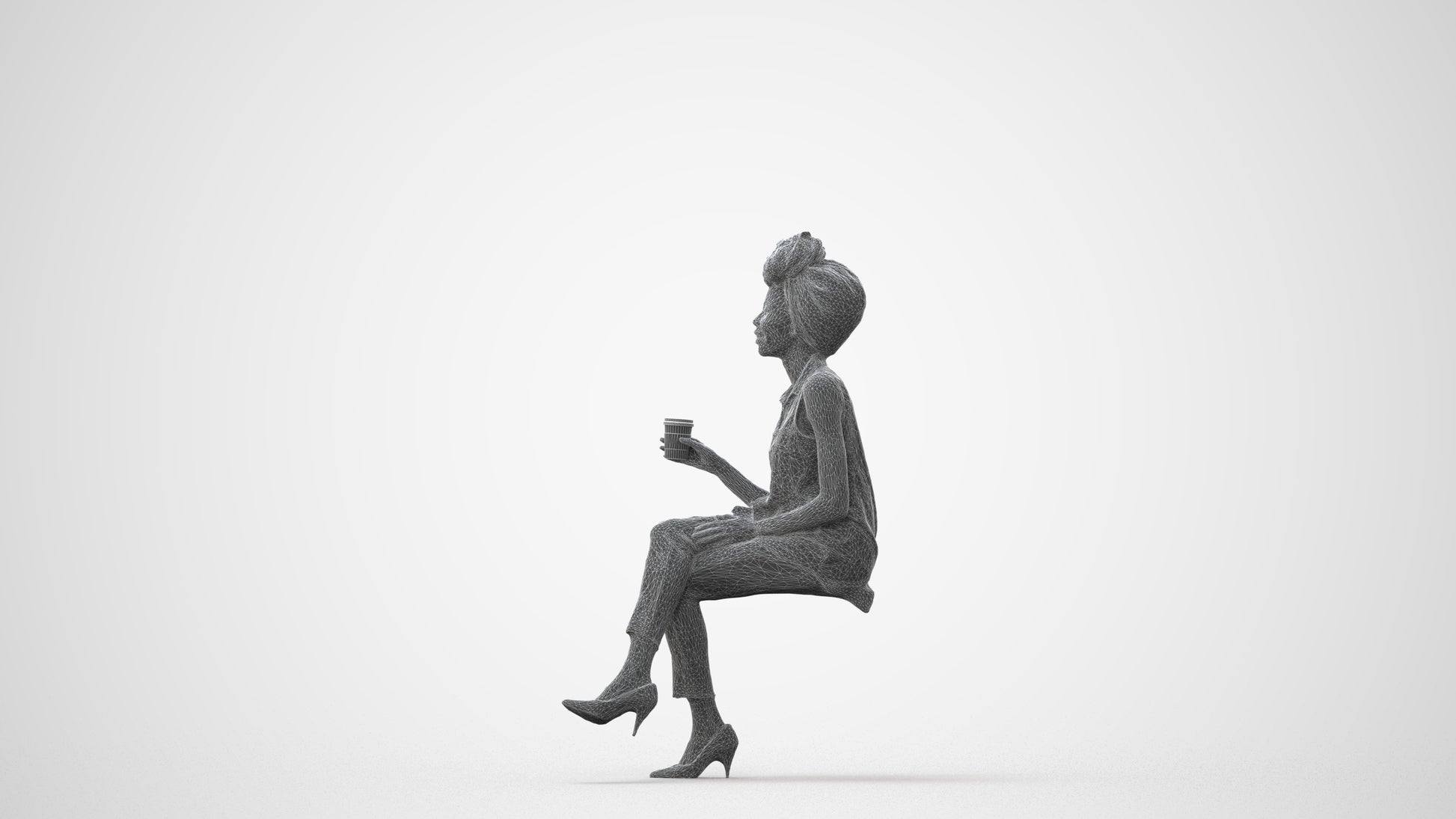 photogrammetry 3D woman casual sitting, realistic human model archviz FBX, square thumbnail