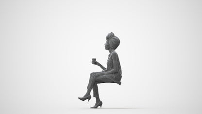 photogrammetry 3D woman casual sitting, realistic human model archviz FBX, square thumbnail