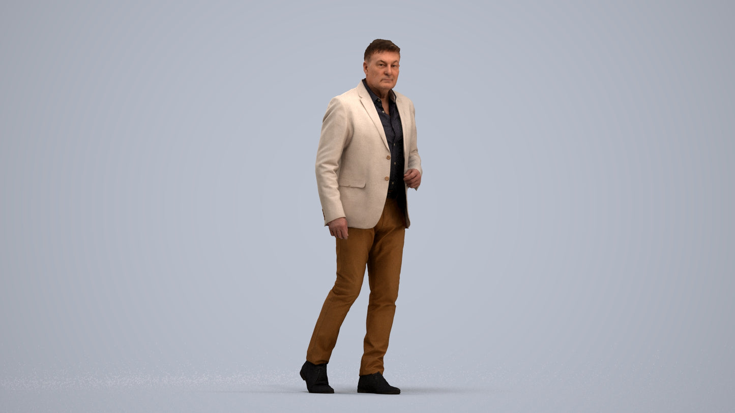 photogrammetry 3D man business walking, realistic human model archviz FBX, standing pose render