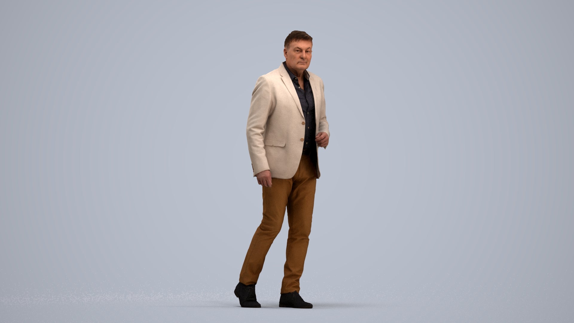 photogrammetry 3D man business walking, realistic human model archviz FBX, standing pose render