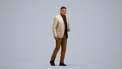 photogrammetry 3D man business walking, realistic human model archviz FBX, standing pose render