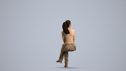 photogrammetry 3D woman casual sitting, realistic human model archviz FBX, front view render