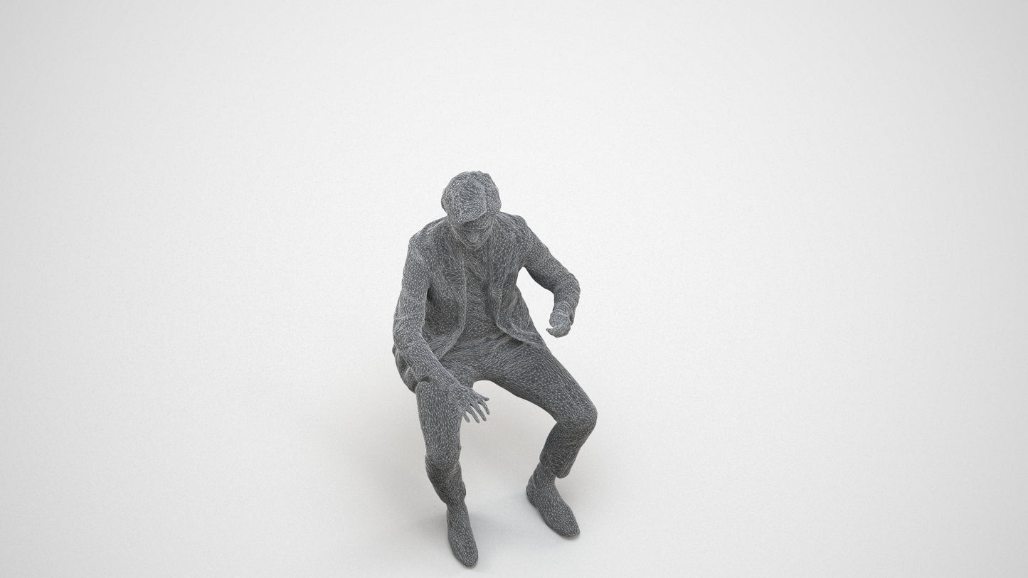 3D scanned man business, photorealistic archviz people for Enscape and SketchUp, wireframe three-quarter view