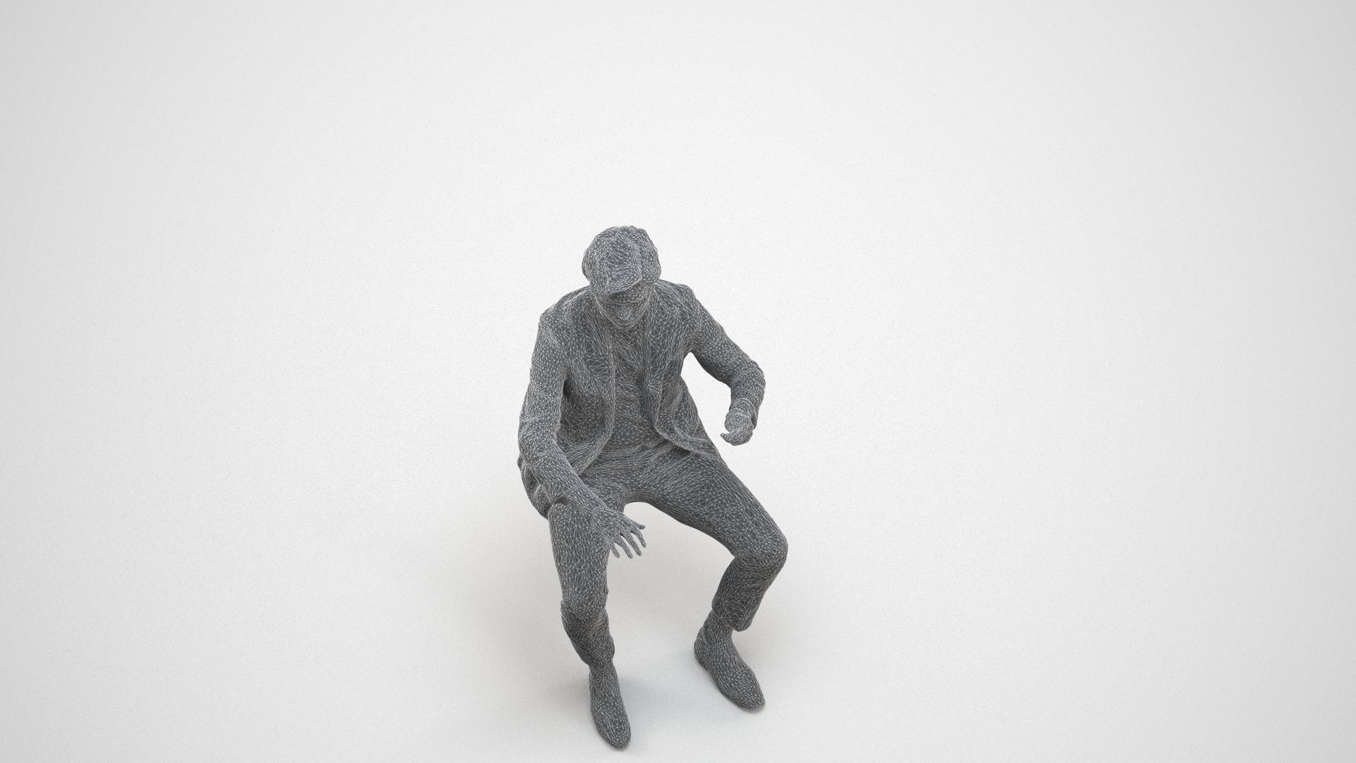 3D scanned man business, photorealistic archviz people for Enscape and SketchUp, wireframe three-quarter view