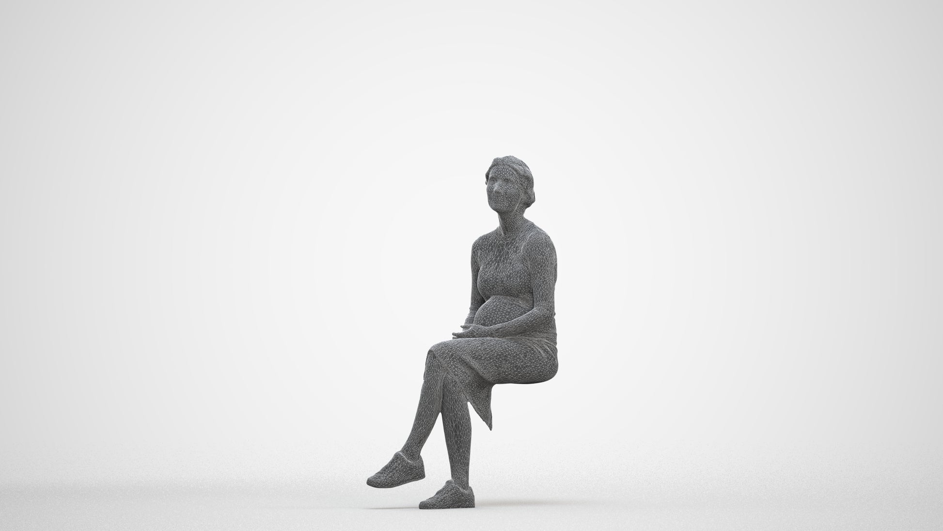 scanned 3D woman casual sitting, photogrammetry people for Enscape and V-Ray, three-quarter front view render
