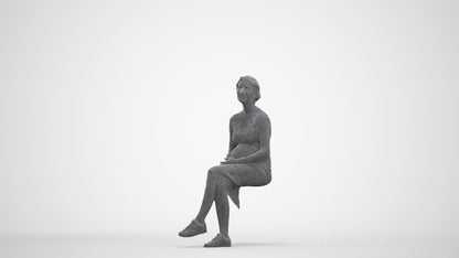 scanned 3D woman casual sitting, photogrammetry people for Enscape and V-Ray, three-quarter front view render