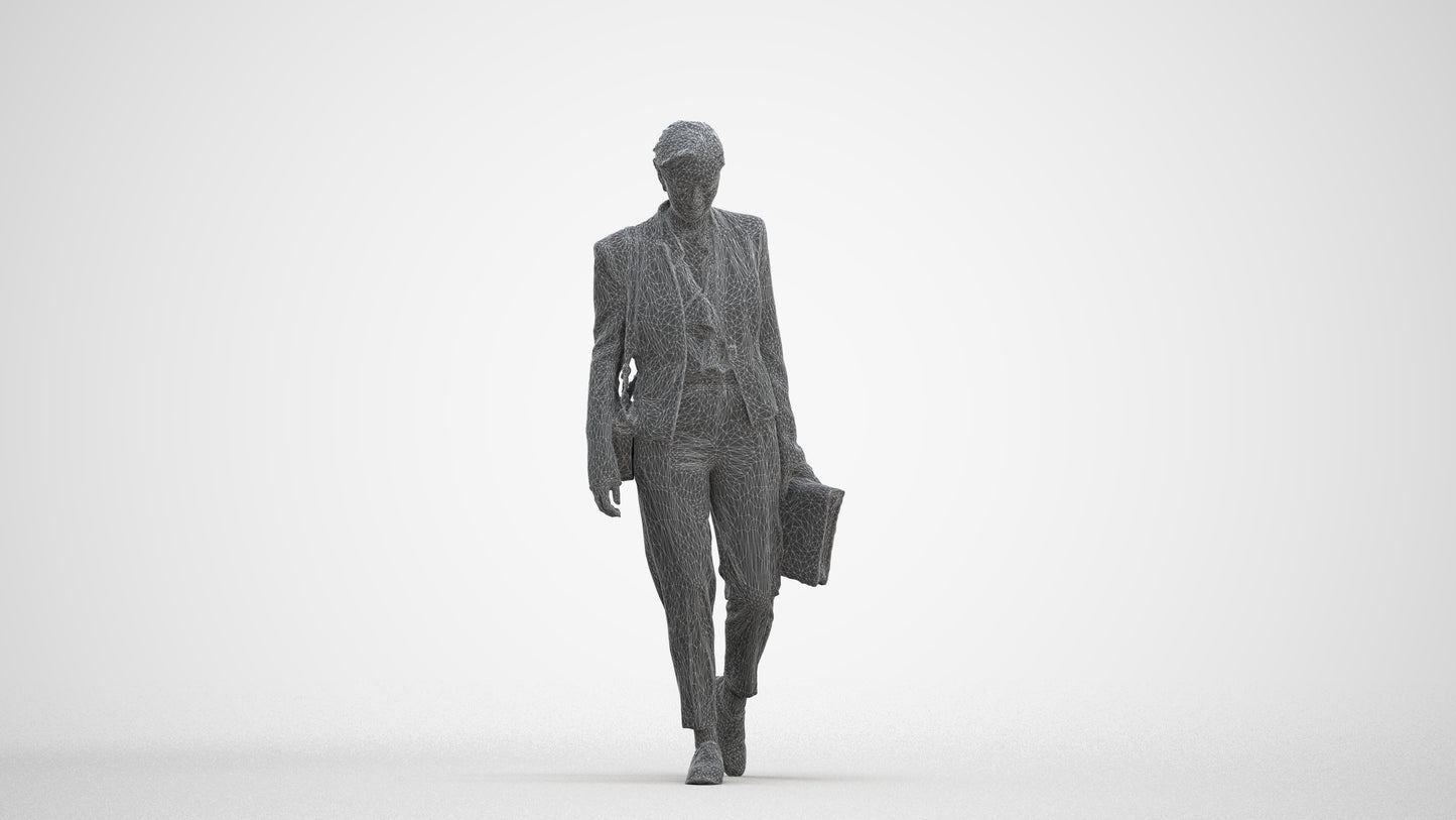 scanned 3D woman business walking, photogrammetry people for Enscape and V-Ray, three-quarter front view render