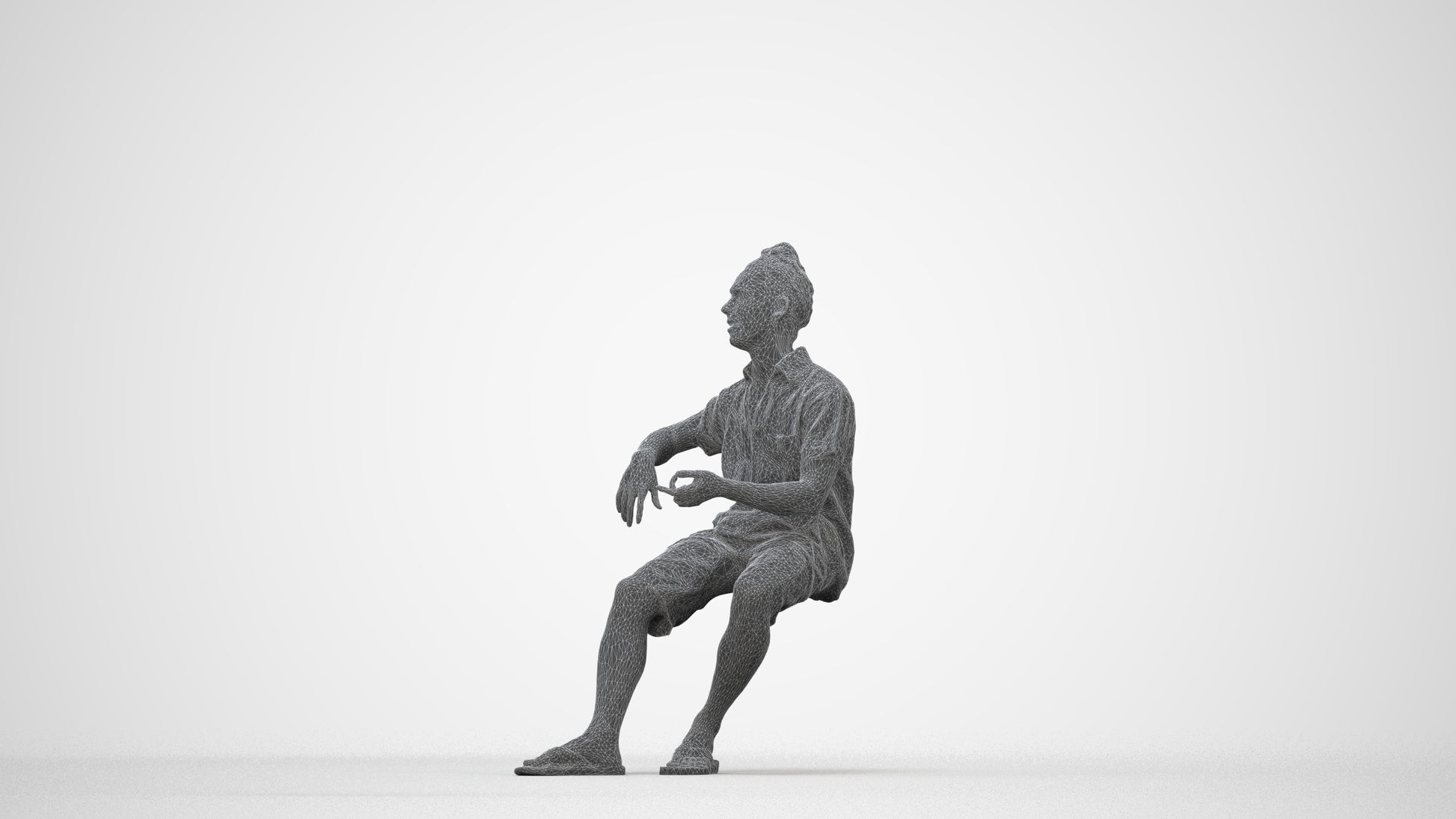 3D people model man casual sitting, scanned human for 3ds Max rendering, wireframe back view