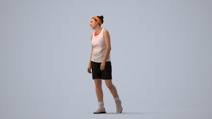 realistic 3D human woman sport, archviz people FBX OBJ for Blender, three-quarter view render