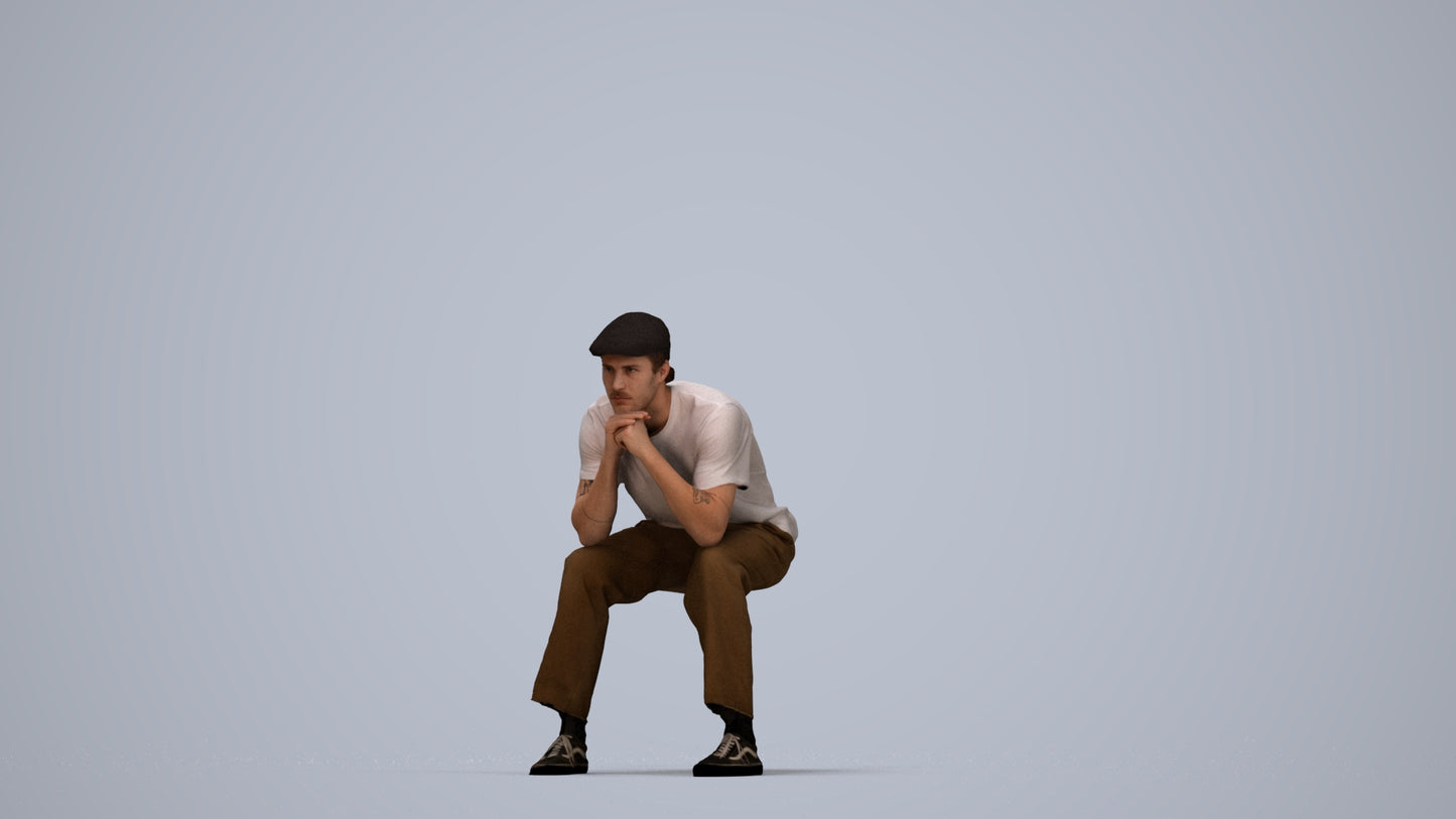 3D scanned man sitting casual, photorealistic archviz people for Enscape and SketchUp, top-down view render