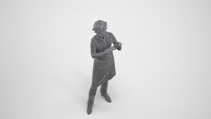 3D scanned woman hospitality, photorealistic archviz people for Enscape and SketchUp, wireframe three-quarter view