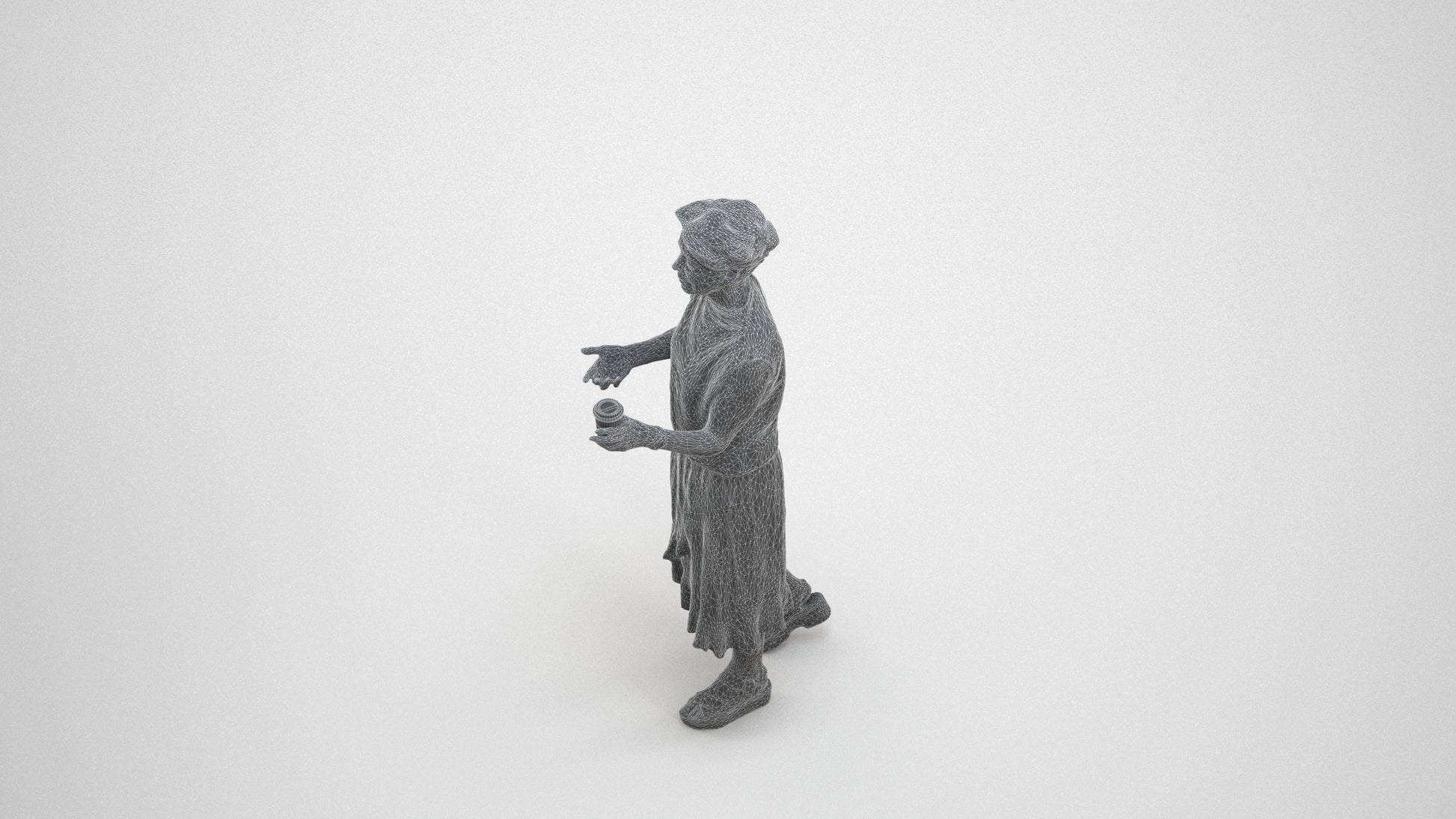photogrammetry 3D woman casual standing, realistic human model archviz FBX, wireframe three-quarter view