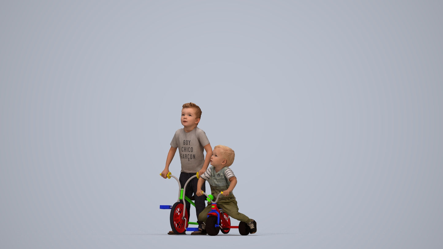 realistic 3D boy casual kids, scanned archviz people for Blender and 3ds Max, top-down view render