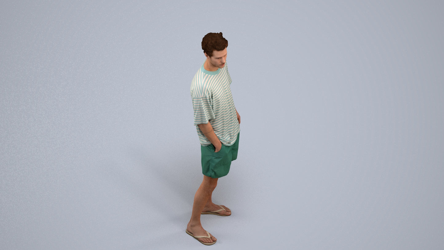 3D scanned man standing casual, photorealistic archviz people for Enscape and SketchUp, back view render
