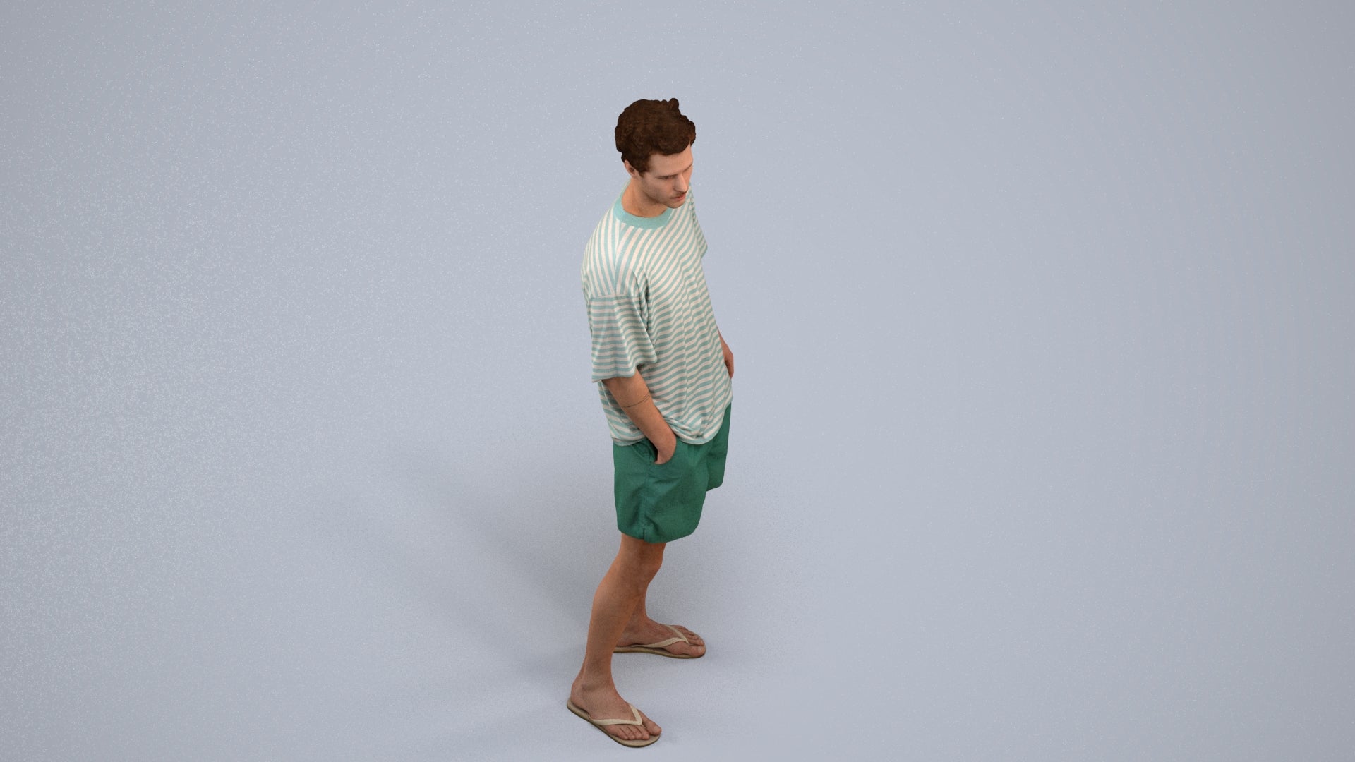 3D scanned man standing casual, photorealistic archviz people for Enscape and SketchUp, back view render