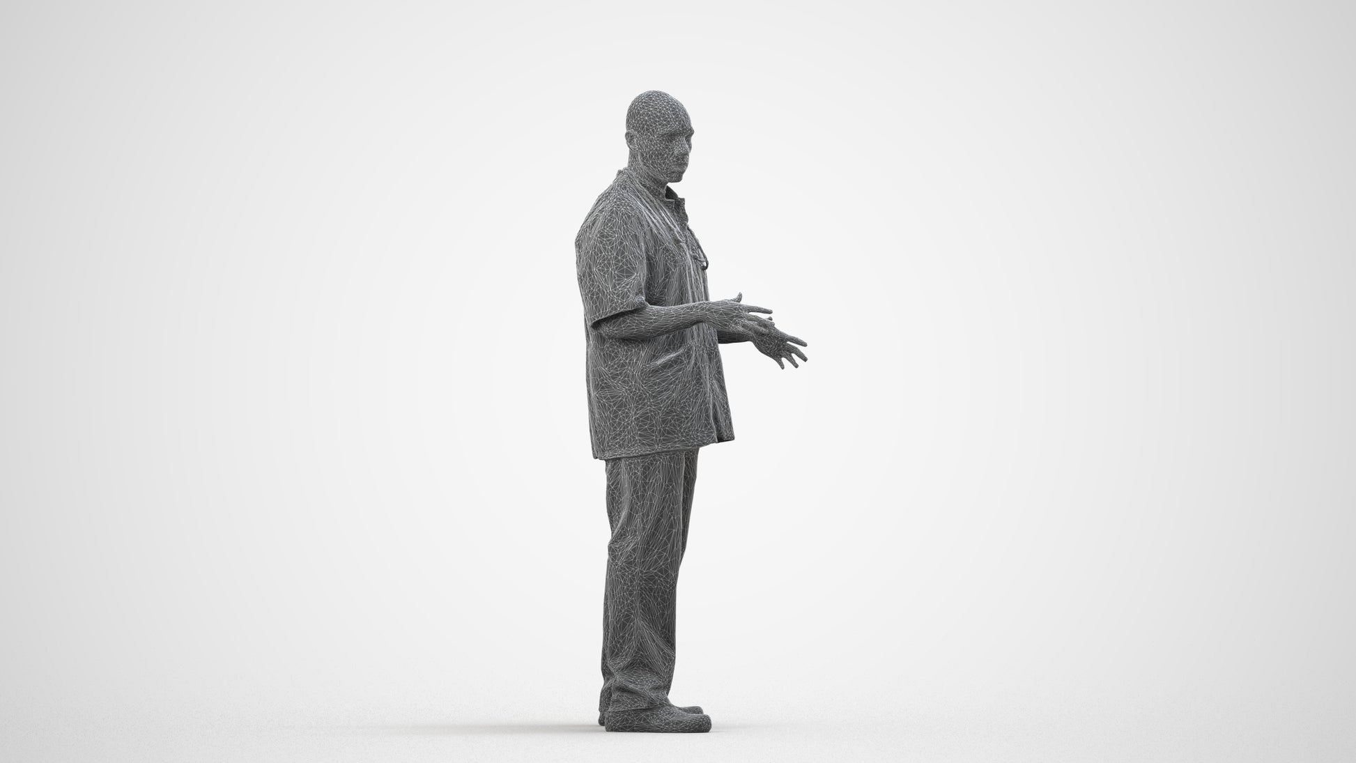 photogrammetry 3D man medical, realistic human model archviz FBX, wireframe side view