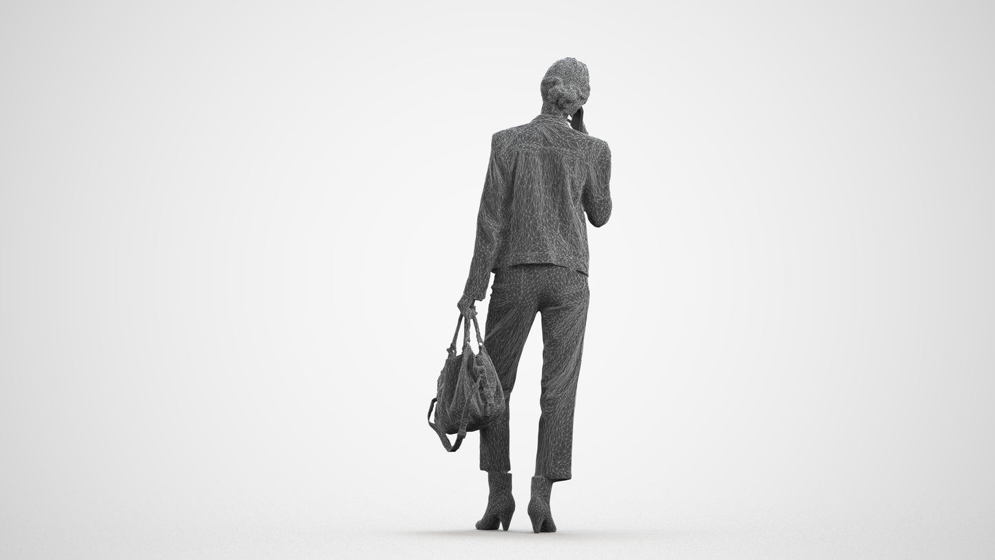 realistic 3D people woman business standing, render-ready for V-Ray and Corona, FBX OBJ, wireframe front view