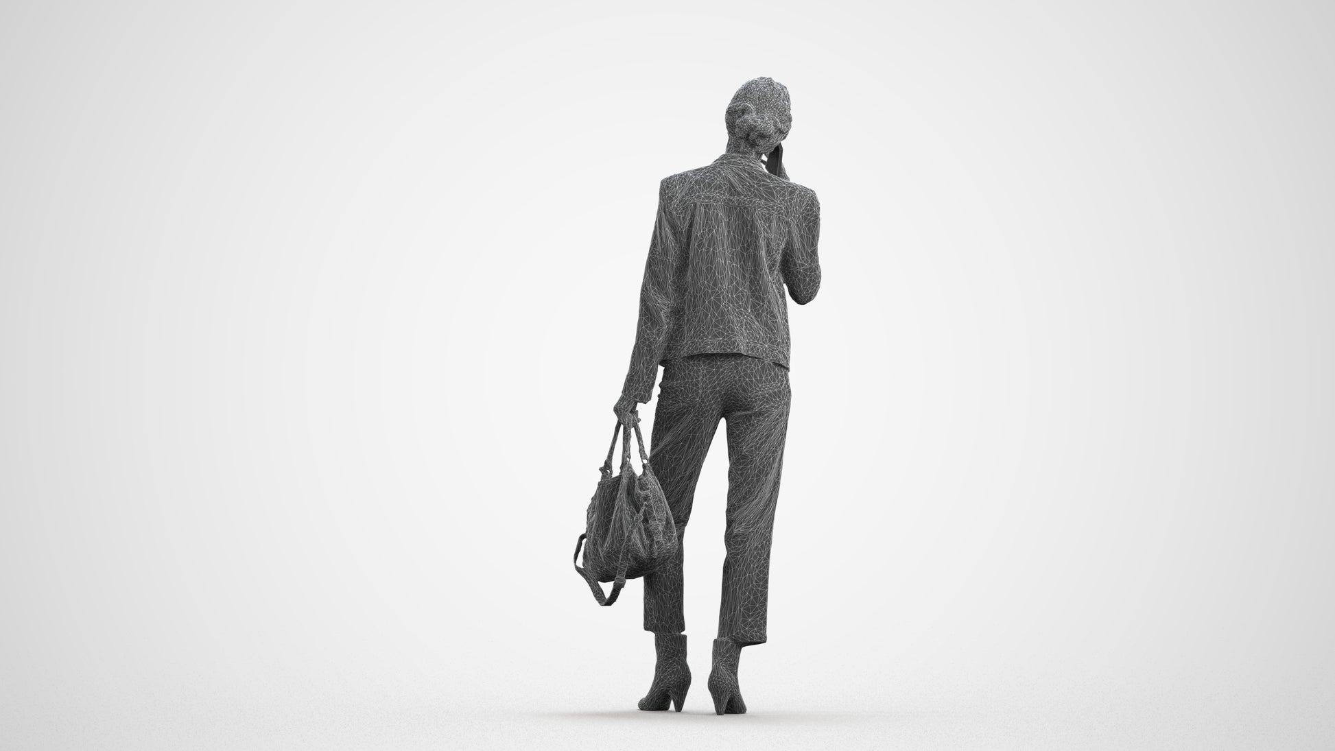 realistic 3D people woman business standing, render-ready for V-Ray and Corona, FBX OBJ, wireframe front view