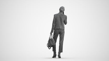 realistic 3D people woman business standing, render-ready for V-Ray and Corona, FBX OBJ, wireframe front view
