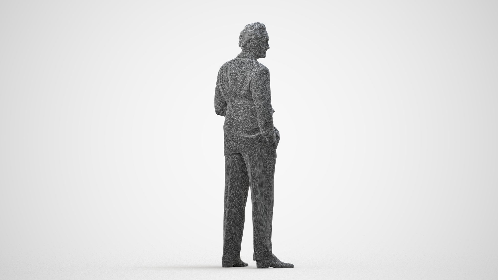 3D scanned man business, photorealistic archviz people for Enscape and SketchUp, wireframe side view