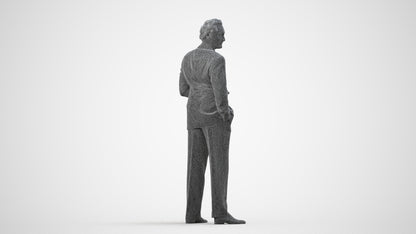 3D scanned man business, photorealistic archviz people for Enscape and SketchUp, wireframe side view