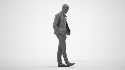 3D people model man casual standing, scanned human for 3ds Max rendering, wireframe side view