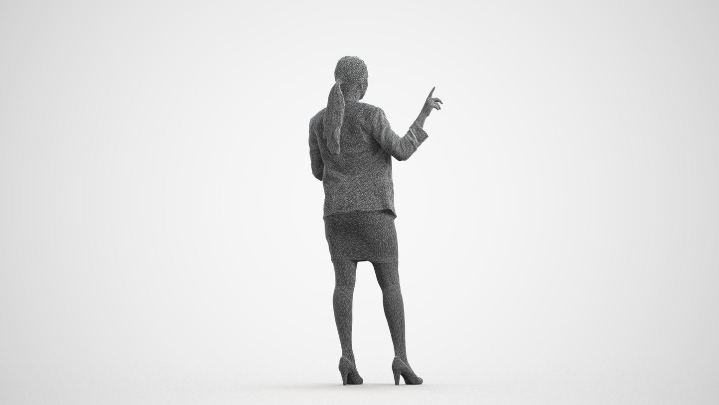 realistic 3D woman business, scanned archviz people for Blender and 3ds Max, wireframe front view