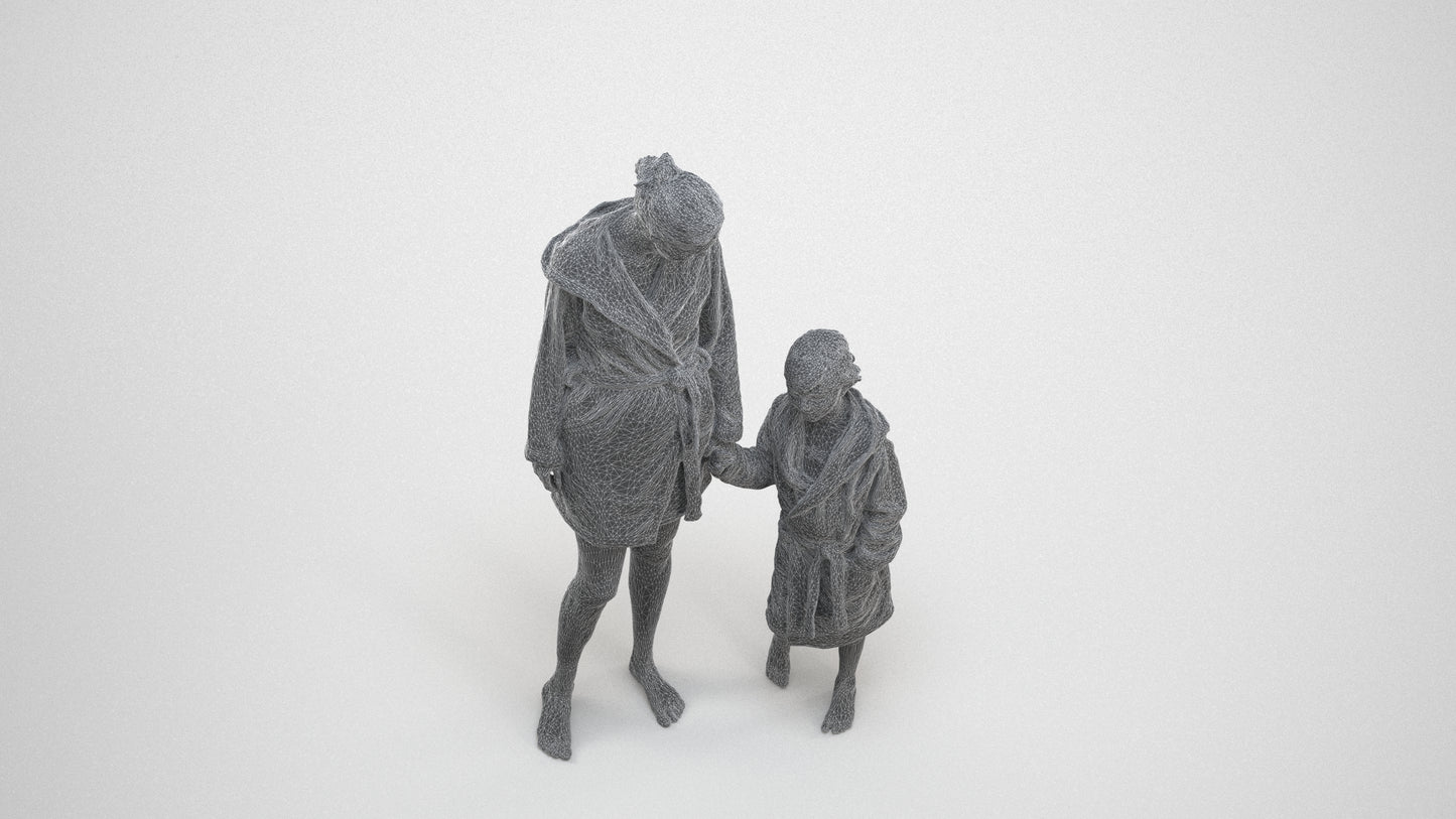 realistic 3D human girl casual kids, archviz people FBX OBJ for Blender, wireframe three-quarter view