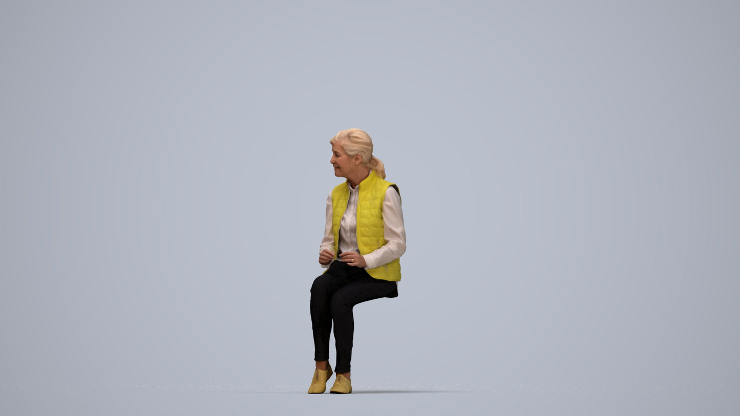 scanned 3D senior woman casual sitting, photogrammetry people for Enscape and V-Ray, top-down view render
