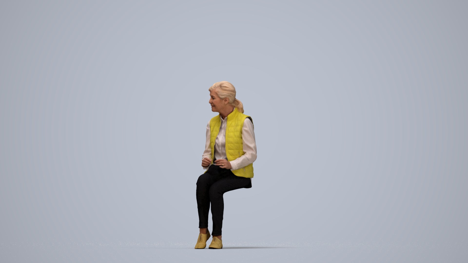 scanned 3D senior woman casual sitting, photogrammetry people for Enscape and V-Ray, top-down view render