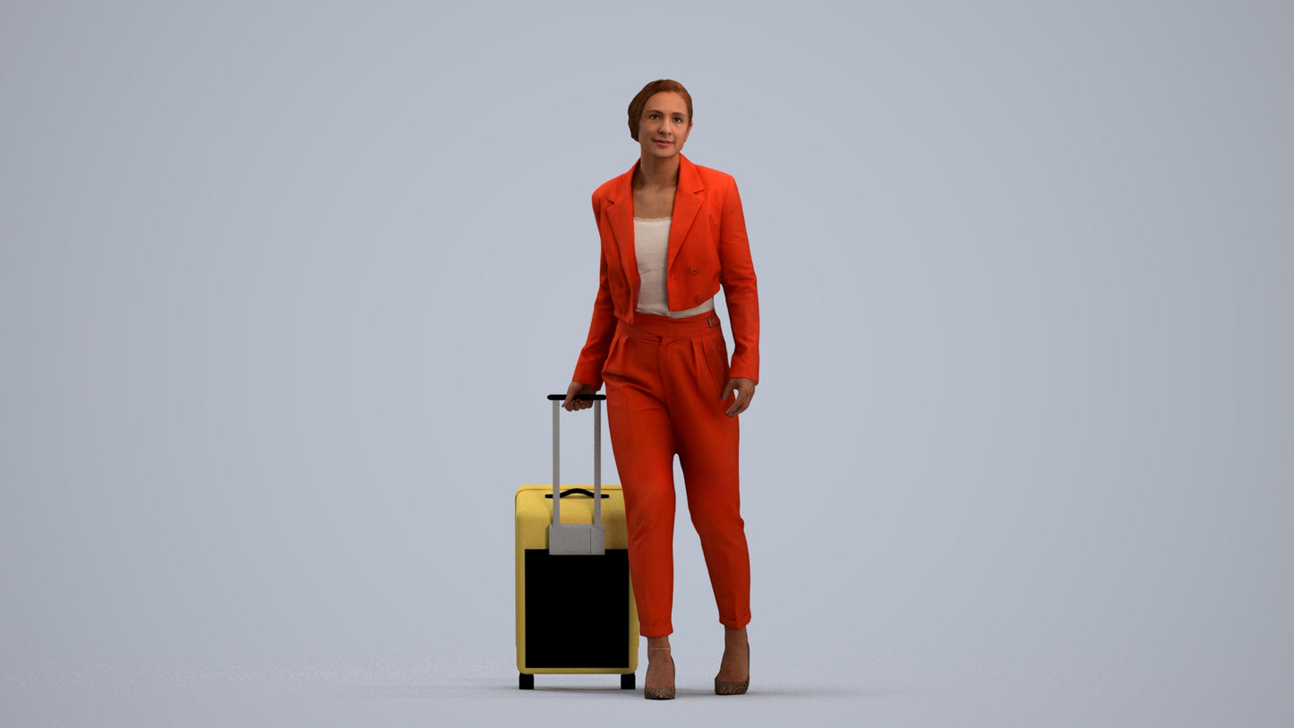 3D human model woman business, photogrammetry scanned person for archviz, standing pose render