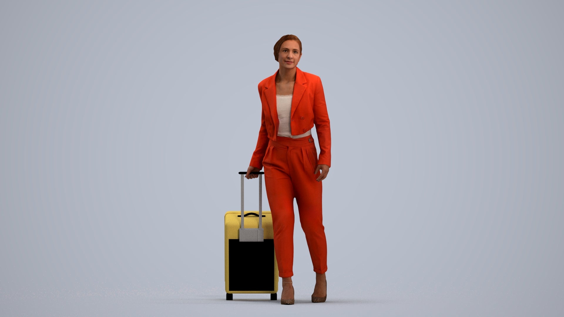 3D human model woman business, photogrammetry scanned person for archviz, standing pose render
