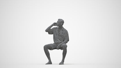 scanned 3D man casual sitting, photogrammetry people for Enscape and V-Ray, wireframe back view