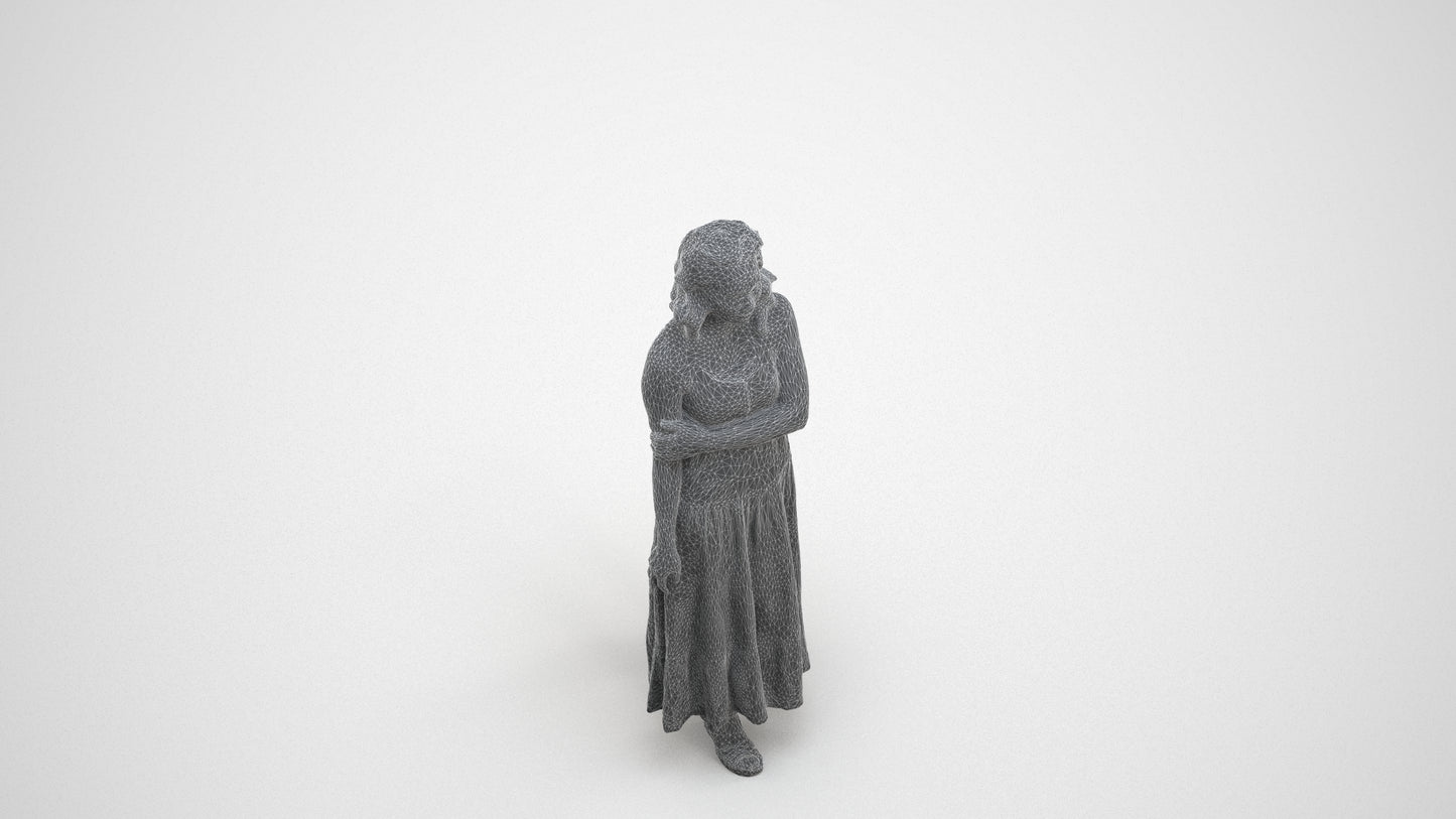 photogrammetry 3D woman casual walking, realistic human model archviz FBX, wireframe three-quarter view