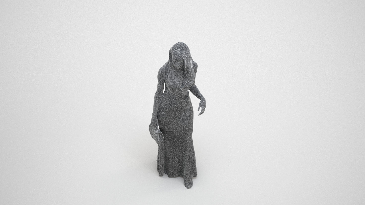 3D people model woman formal walking, scanned human for 3ds Max rendering, wireframe three-quarter view