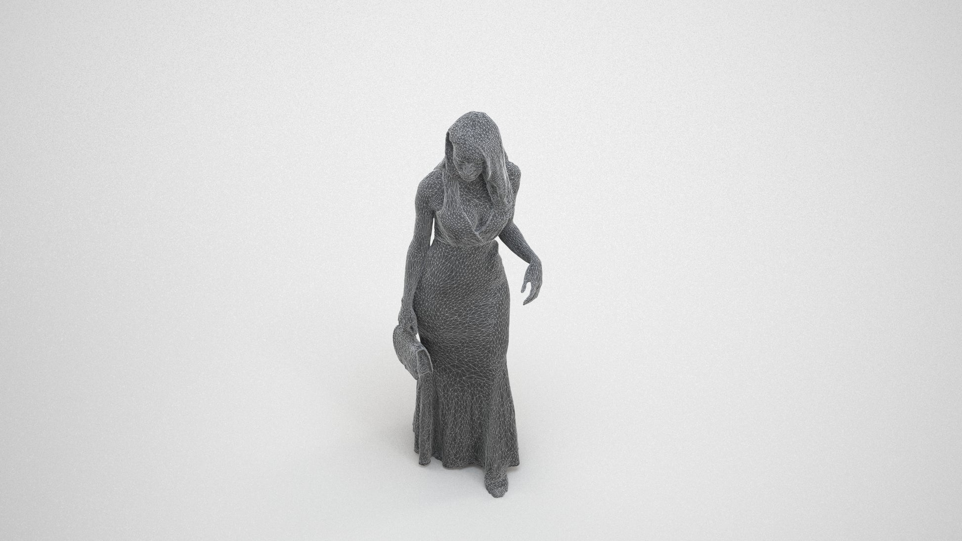 3D people model woman formal walking, scanned human for 3ds Max rendering, wireframe three-quarter view