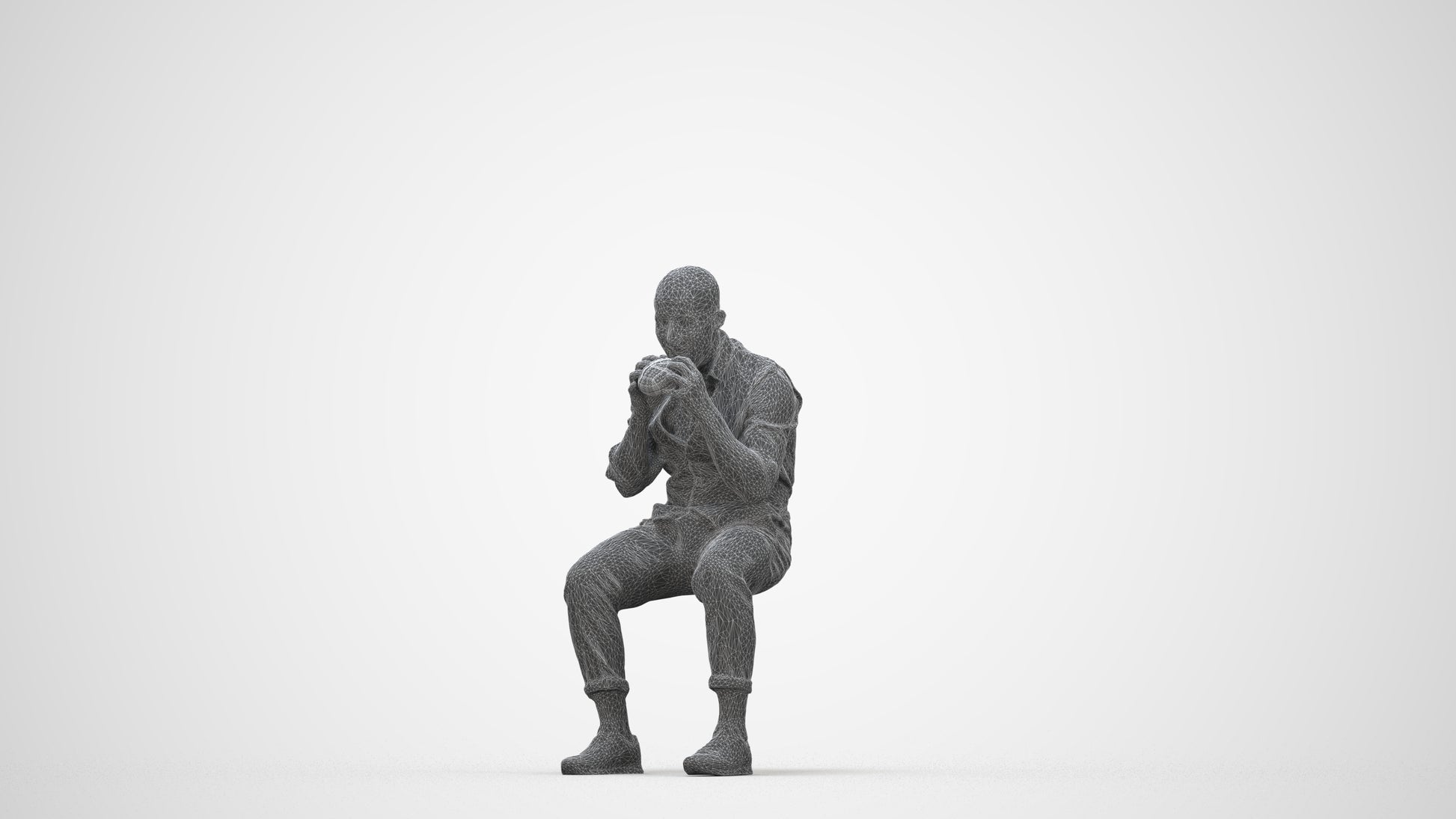 realistic 3D people man business sitting, render-ready for V-Ray and Corona, FBX OBJ, wireframe back view