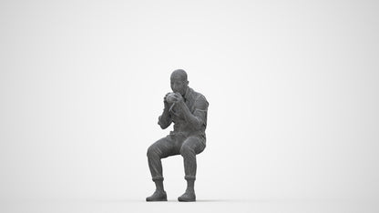 realistic 3D people man business sitting, render-ready for V-Ray and Corona, FBX OBJ, wireframe back view