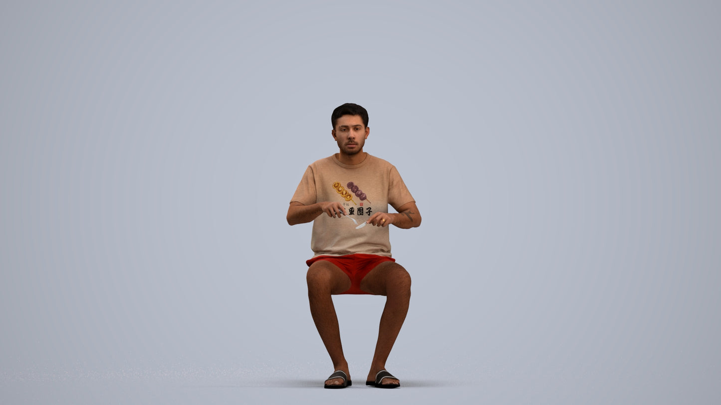 3D human model man casual sitting, photogrammetry scanned person for archviz, standing pose render