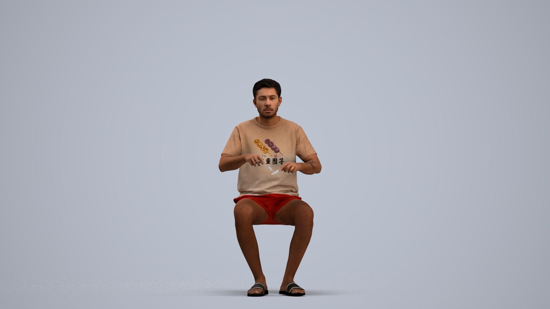 3D human model man casual sitting, photogrammetry scanned person for archviz, standing pose render