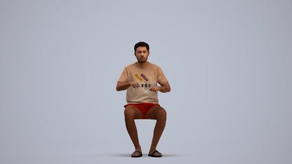 3D human model man casual sitting, photogrammetry scanned person for archviz, standing pose render