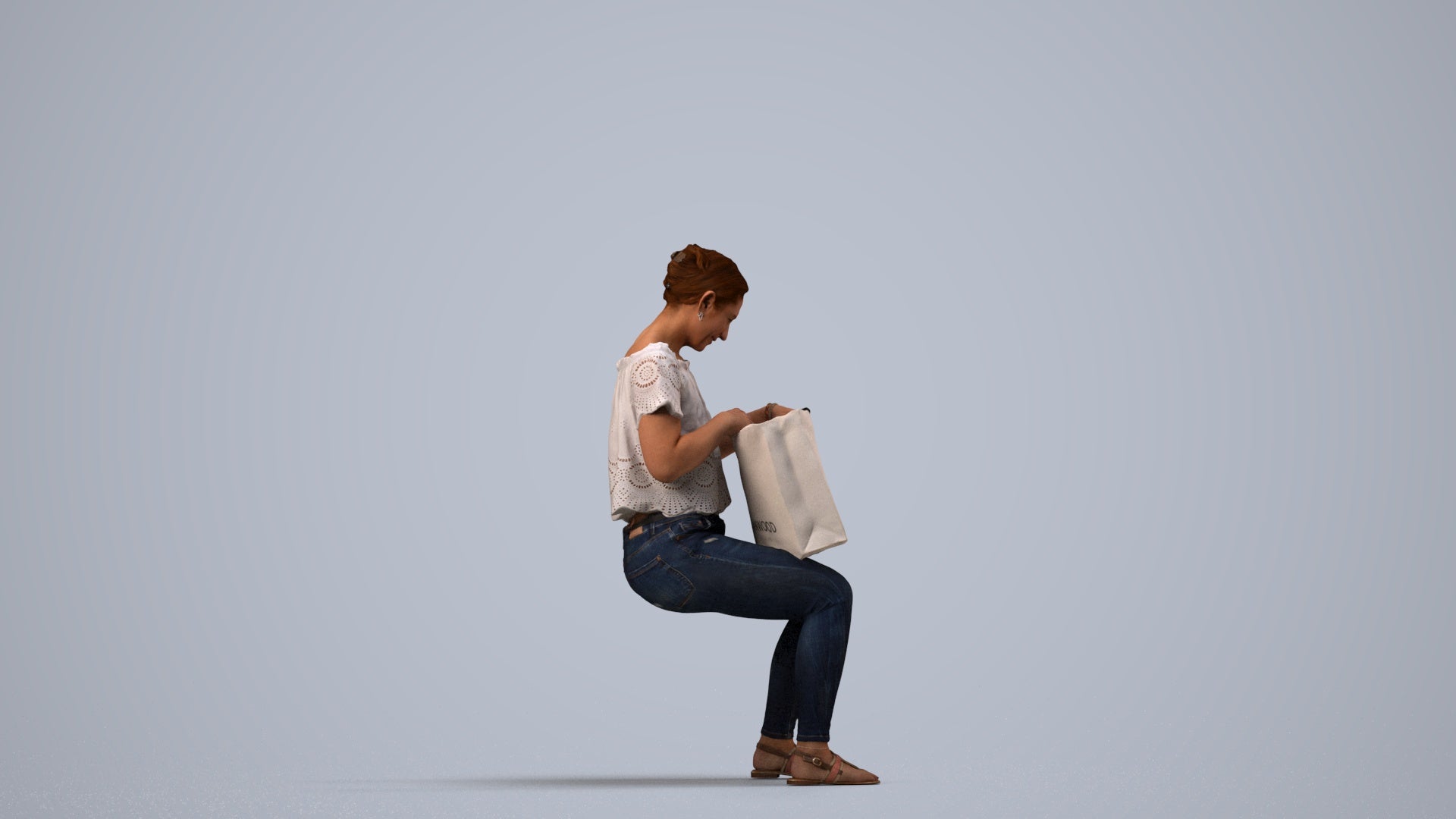 realistic 3D people woman business shopping, render-ready for V-Ray and Corona, FBX OBJ, side view render