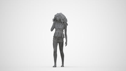 3D scanned woman walking casual, photorealistic archviz people for Enscape and SketchUp, wireframe back view