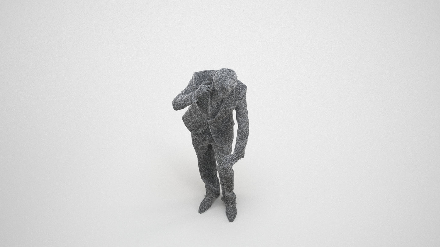 photogrammetry 3D man business, realistic human model archviz FBX, wireframe three-quarter view