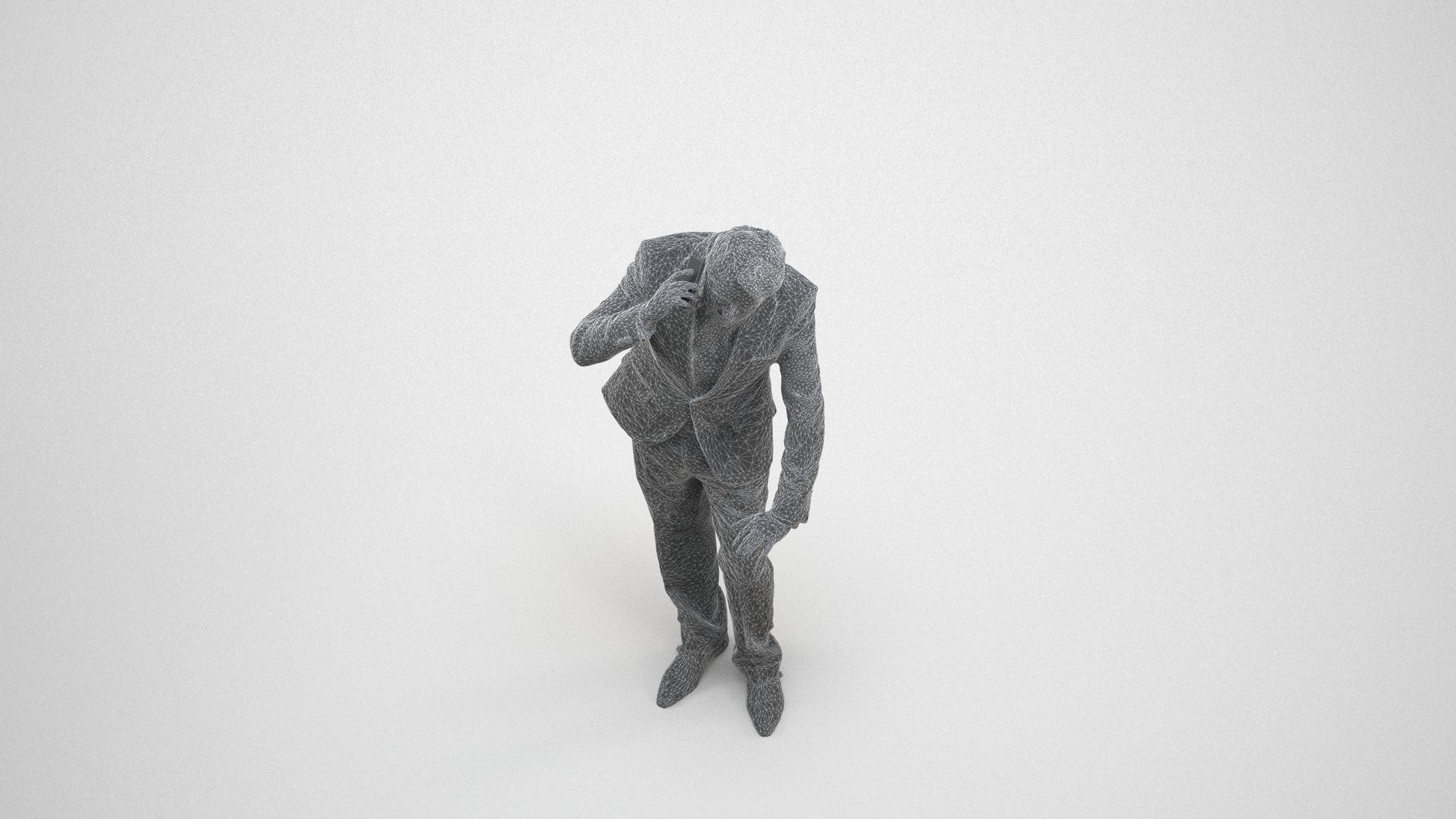 photogrammetry 3D man business, realistic human model archviz FBX, wireframe three-quarter view