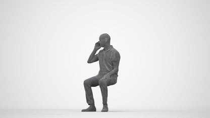 3D scanned senior man sitting casual, photorealistic archviz people for Enscape and SketchUp, wireframe back view