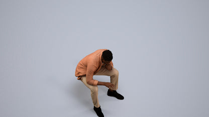 3D human model man casual sitting, photogrammetry scanned person for archviz, back view render