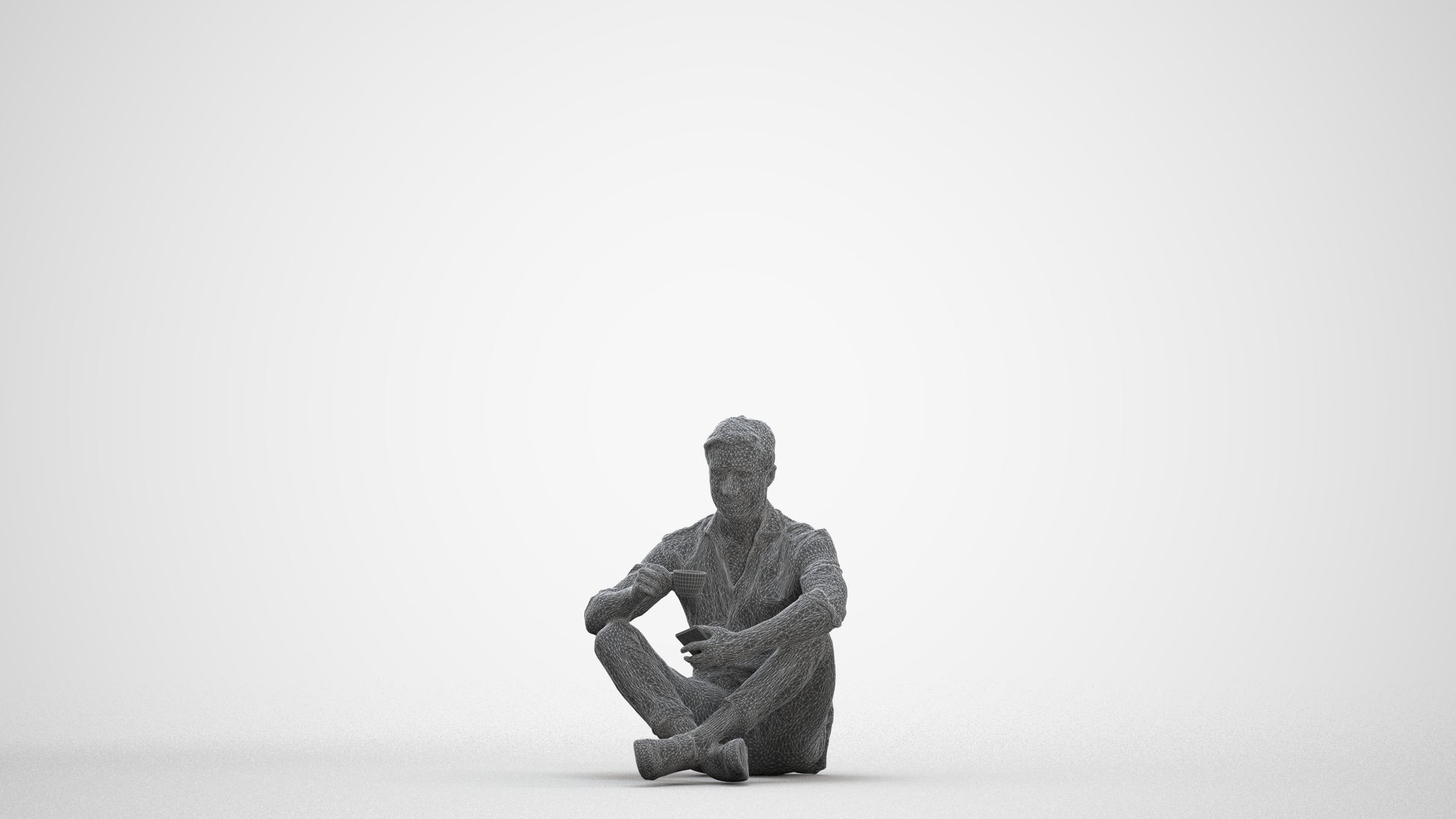 3D scanned man sitting casual, photorealistic archviz people for Enscape and SketchUp, three-quarter front view render