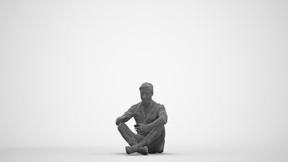 3D scanned man sitting casual, photorealistic archviz people for Enscape and SketchUp, three-quarter front view render